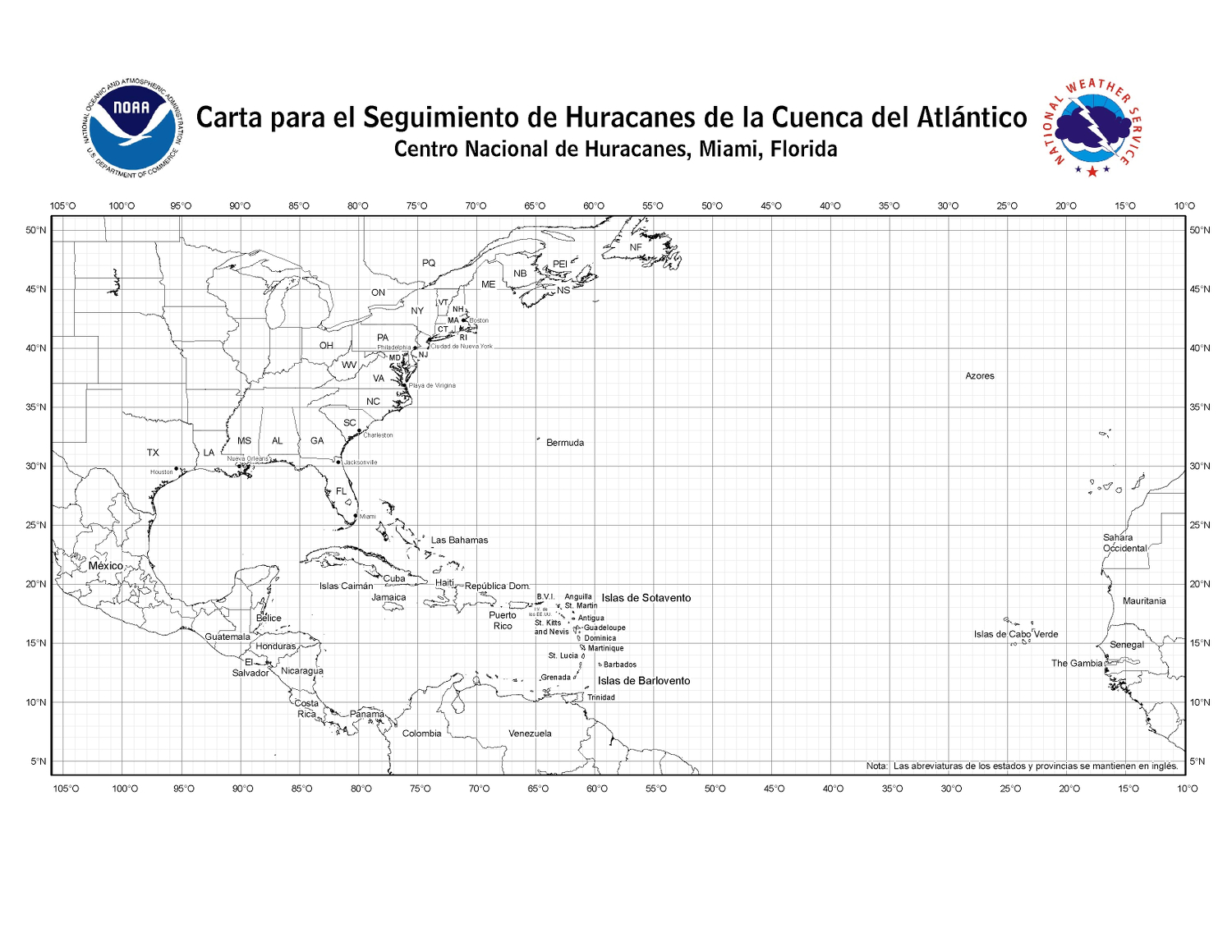 Atlantic Ocean Hurricane Chart